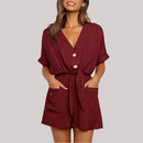  Casual Button Solid Pockets V-Neck Short Sleeve Romper, Boho style Snake Printed, Wrap Midi Dress, Deep V-neck Backless Boho Floral Print Romper Oblong neck, Solid color, High waist, Back button closure, Long Pants Jumpsuits Romper with Belt. Women trendy elegant style and wide leg ,Casual jumpsuit with ruffles sleeves, long romper, short sleeve pantsuit with belts, crew neck pant suits, cocktail jumpsuit, long pants, iBuyXi.com