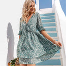Casual Floral Printed Chiffon V-Neck Short Sleeve Mini Dress, iBuyXi.com, Unique Chiffon Dresses, Mini Summer Dresses, Floral Printed Short Dresses, Summer Dress