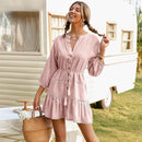 Casual Long Sleeve A-Line Short Dress - iBuyXi.com