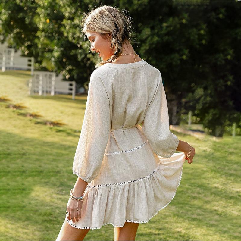 Casual Long Sleeve A-Line Short Dress. - iBuyXi.com