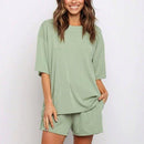 Casual Loose Short Sleeve, Top High Waist Short Tracksuit, Loose T-shirt, Women's 2 Piece Set, Casual Loose T-shirt Cycling Shorts, Workout Sport Set with Belt, iBuyXi.com