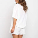 Casual Loose Short Sleeve, Top High Waist Short Tracksuit, Loose T-shirt, Women's 2 Piece Set, Casual Loose T-shirt Cycling Shorts, Workout Sport Set with Belt, iBuyXi.com