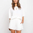 Casual Loose Short Sleeve, Top High Waist Short Tracksuit, Loose T-shirt, Women's 2 Piece Set, Casual Loose T-shirt Cycling Shorts, Workout Sport Set with Belt, iBuyXi.com