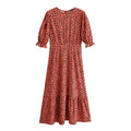 Casual Pleated Half Sleeve Midi Dress, Women's Short Sleeve, Round Neck Midi Dress with Pockets, Off Shoulder Polka Dot Print Leg, Split Pretty for Summer, iBuyXi.com