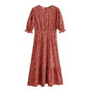 Casual Pleated Half Sleeve Midi Dress, Women's Short Sleeve, Round Neck Midi Dress with Pockets, Off Shoulder Polka Dot Print Leg, Split Pretty for Summer, iBuyXi.com