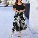 Summer dress, Casual Plus Size Dress, Floral Dress, Plus Size, O-Neck Print Long Dress, Stitching Off-Shoulder Short Sleeve Dress, women clothes, Summer Season, Seasonal Dress, iBuyXi.com - Shop Unique Selection Of Products.