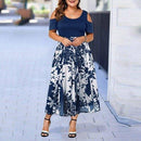 Summer dress, Casual Plus Size Dress, Floral Dress, Plus Size, O-Neck Print Long Dress, Stitching Off-Shoulder Short Sleeve Dress, women clothes, Summer Season, Seasonal Dress, iBuyXi.com - Shop Unique Selection Of Products.