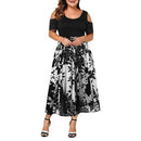 Summer dress, Casual Plus Size Dress, Floral Dress, Plus Size, O-Neck Print Long Dress, Stitching Off-Shoulder Short Sleeve Dress, women clothes, Summer Season, Seasonal Dress, iBuyXi.com - Shop Unique Selection Of Products.