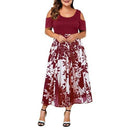 Summer dress, Casual Plus Size Dress, Floral Dress, Plus Size, O-Neck Print Long Dress, Stitching Off-Shoulder Short Sleeve Dress, women clothes, Summer Season, Seasonal Dress, iBuyXi.com - Shop Unique Selection Of Products.