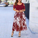 Summer dress, Casual Plus Size Dress, Floral Dress, Plus Size, O-Neck Print Long Dress, Stitching Off-Shoulder Short Sleeve Dress, women clothes, Summer Season, Seasonal Dress, iBuyXi.com - Shop Unique Selection Of Products.