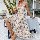 Simple Casual green sling print dress Summer V-neck holiday style maxi dress Elegant With High-waist lace-up ruffle. Pay with Affirm to get 4 interest-free payments for eligible products. Visit iBuyXi.com and shop from a unique selection of products.