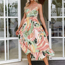 Simple Casual green sling print dress Summer V-neck holiday style maxi dress Elegant With High-waist lace-up ruffle. Pay with Affirm to get 4 interest-free payments for eligible products. Visit iBuyXi.com and shop from a unique selection of products.