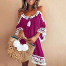 Women Off Shoulder Dress Tassel Short Cocktail Party Beach Dresses Sundress, iBuyXi.com, Beach Dress, Women Clothes, Summer