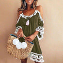 Women Off Shoulder Dress Tassel Short Cocktail Party Beach Dresses Sundress, iBuyXi.com, Beach Dress, Women Clothes, Summer