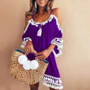 Women Off Shoulder Dress Tassel Short Cocktail Party Beach Dresses Sundress, iBuyXi.com, Beach Dress, Women Clothes, Summer