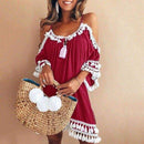 Women Off Shoulder Dress Tassel Short Cocktail Party Beach Dresses Sundress, iBuyXi.com, Beach Dress, Women Clothes, Summer