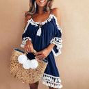 Women Off Shoulder Dress Tassel Short Cocktail Party Beach Dresses Sundress, iBuyXi.com, Beach Dress, Women Clothes, Summer