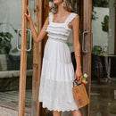 Casual Summer White Spaghetti Strap Dress And Elegant Ruffled Sleeveless Maxi Sundress along with High Waist A-line Vestidos. iBuyXi.com