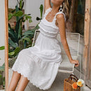 Casual Summer White Spaghetti Strap Dress And Elegant Ruffled Sleeveless Maxi Sundress along with High Waist A-line Vestidos. iBuyXi.com
