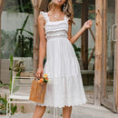 Casual Summer White Spaghetti Strap Dress And Elegant Ruffled Sleeveless Maxi Sundress along with High Waist A-line Vestidos. iBuyXi.com