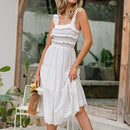 Casual Summer White Spaghetti Strap Dress And Elegant Ruffled Sleeveless Maxi Sundress along with High Waist A-line Vestidos. iBuyXi.com