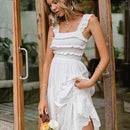 Casual Summer White Spaghetti Strap Dress And Elegant Ruffled Sleeveless Maxi Sundress along with High Waist A-line Vestidos. iBuyXi.com