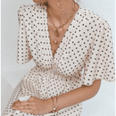Simple Chic polka dot button a-line dress With Bell sleeve high waist And Ideal Office Wear.  iBuyXi.com