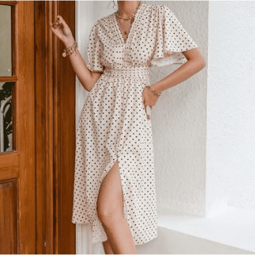 Chic Polka Dot Button A-Line High-Waist Midi Dress