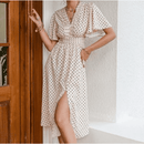 Simple Chic polka dot button a-line dress With Bell sleeve high waist And Ideal Office Wear.  iBuyXi.com