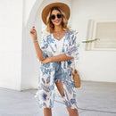 Women Leaves Print Chiffon Kimono Cardigan Cover Up, iBuyXi.com, Bikini Cover Up, Women Clothes, Summer collection, chiffon dresses, boho bikini cover up, summer clothes, women clothing, casual cover up, cocktail party dress