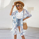 Women Leaves Print Chiffon Kimono Cardigan Cover Up, iBuyXi.com, Bikini Cover Up, Women Clothes, Summer collection, chiffon dresses, boho bikini cover up, summer clothes, women clothing, casual cover up, cocktail party dress