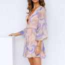 Chiffon V-Neck Floral Print A-Line Long Sleeve Party Short Dress, iBuyXi.com, unique chiffon dresses, cute party dress, floral mini dress, women fashion