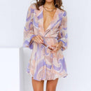 Chiffon V-Neck Floral Print A-Line Long Sleeve Party Short Dress, iBuyXi.com, unique chiffon dresses, cute party dress, floral mini dress, women fashion