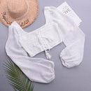 Crochet Lantern Sleeve T-Shirts With Long Sleeve and Crop Top Which looks Elegant with Hollow Long-Sleeved Solid Colored Tight Top. - ibuyxi.com