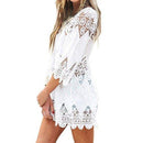 Swimsuit Lace Hollow Crochet. Visit iBuyXi.com for Online Shopping and Shop the Unique Selection, Beach Bikini Cover Up, 3/4 Sleeve Women Tops, Swimwear Beach Dress, White Beach Tunic Shirt