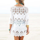 Swimsuit Lace Hollow Crochet. Visit iBuyXi.com for Online Shopping and Shop the Unique Selection, Beach Bikini Cover Up, 3/4 Sleeve Women Tops, Swimwear Beach Dress, White Beach Tunic Shirt