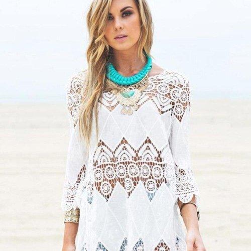 Crochet Lace Patchwork Hollow Out Swimsuit Coverup