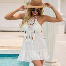 Crochet Hollow Tassel Cover Up. Visit iBuyXi.com for Online Shopping and Shop the Unique Selection, Crochet Hollow Out Patchwork, Crochet Hollow, Tassel Dress,  Sundresses Cover Up,  Swimsuit Bikini, Chiffon Short Dress,  Beach Bathing Suit Swimwear, Summer, Beach.