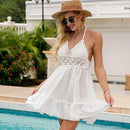 Women's Beach Summer Crochet Patchwork Dress V Neck Sleeveless Hollow Out Loose Dress White Lady Mini Dress Summer Beach Dress, iBuyXi.com, Beach dress, summer collection, free shipping