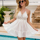 Women's Beach Summer Crochet Patchwork Dress V Neck Sleeveless Hollow Out Loose Dress White Lady Mini Dress Summer Beach Dress, iBuyXi.com, Beach dress, summer collection, free shipping