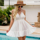 Women's Beach Summer Crochet Patchwork Dress V Neck Sleeveless Hollow Out Loose Dress White Lady Mini Dress Summer Beach Dress, iBuyXi.com, Beach dress, summer collection, free shipping