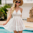 Women's Beach Summer Crochet Patchwork Dress V Neck Sleeveless Hollow Out Loose Dress White Lady Mini Dress Summer Beach Dress, iBuyXi.com, Beach dress, summer collection, free shipping