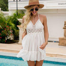 Women's Beach Summer Crochet Patchwork Dress V Neck Sleeveless Hollow Out Loose Dress White Lady Mini Dress Summer Beach Dress, iBuyXi.com, Beach dress, summer collection, free shipping