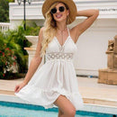 Women's Beach Summer Crochet Patchwork Dress V Neck Sleeveless Hollow Out Loose Dress White Lady Mini Dress Summer Beach Dress, iBuyXi.com, Beach dress, summer collection, free shipping