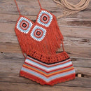 Crochet Tassel Bikini Suit Knitted Swimsuit Halter Bra Tassel Top Stripe Shorts Biquini 2 Piece Set Summer Beach Bathing Suit, iBuyXi.com, beach dresses, bikini sets, summer collection, women clothing