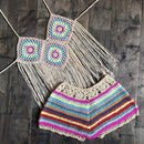 Crochet Tassel Bikini Suit Knitted Swimsuit Halter Bra Tassel Top Stripe Shorts Biquini 2 Piece Set Summer Beach Bathing Suit, iBuyXi.com, beach dresses, bikini sets, summer collection, women clothing