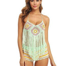 Crochet Tassel Bikini Suit Knitted Swimsuit Halter Bra Tassel Top Stripe Shorts Biquini 2 Piece Set Summer Beach Bathing Suit, iBuyXi.com, beach dresses, bikini sets, summer collection, women clothing
