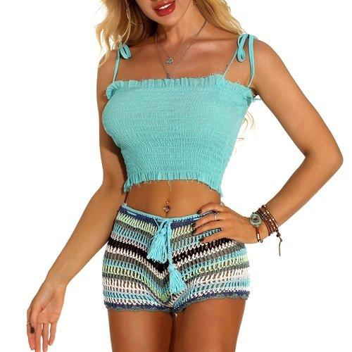 Cropped Tank Top Sleeveless Beach Cover Up In Solid Color Swatch Strappy, Vest Crop Top And Bottom Swimwear. - ibuyxi.com