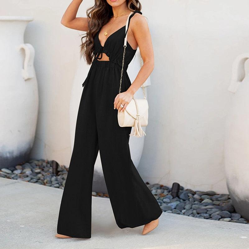 Cropped Top Wide Leg Trouser Sling Up Backless Jumpsuit,Spring Dress Beading Pleated Elegant Party Dress Belted Loose Oversized Plus Size Women Clothing ,iBuyXi.com