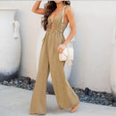 Cropped Top Wide Leg Trouser Sling Up Backless Jumpsuit,Spring Dress Beading Pleated Elegant Party Dress Belted Loose Oversized Plus Size Women Clothing ,iBuyXi.com
